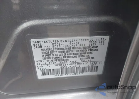 2017 Nissan Sentra S/Sv/Sr/Sl z USA, uszkodzony, nr VIN 3N1AB7APXHY203971